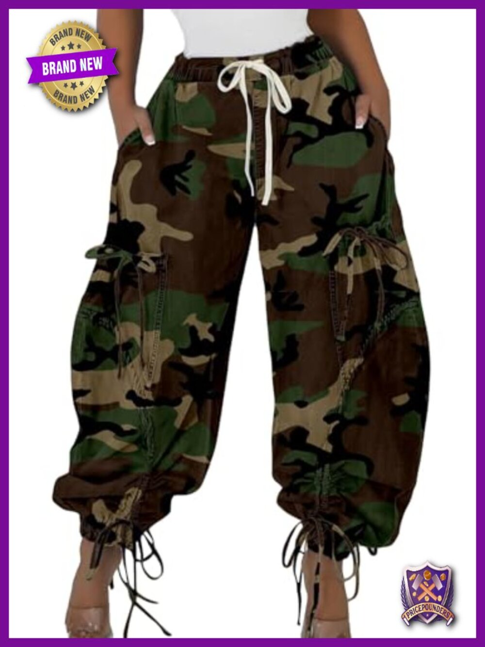 Baggy High Rise Cargo Jogger Jeans Drawstring Wide Leg Denim Pants